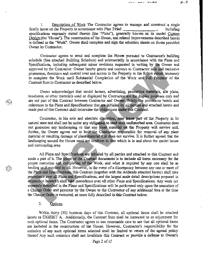 Preview A03 Exhibit A Custom Home Construction Contract