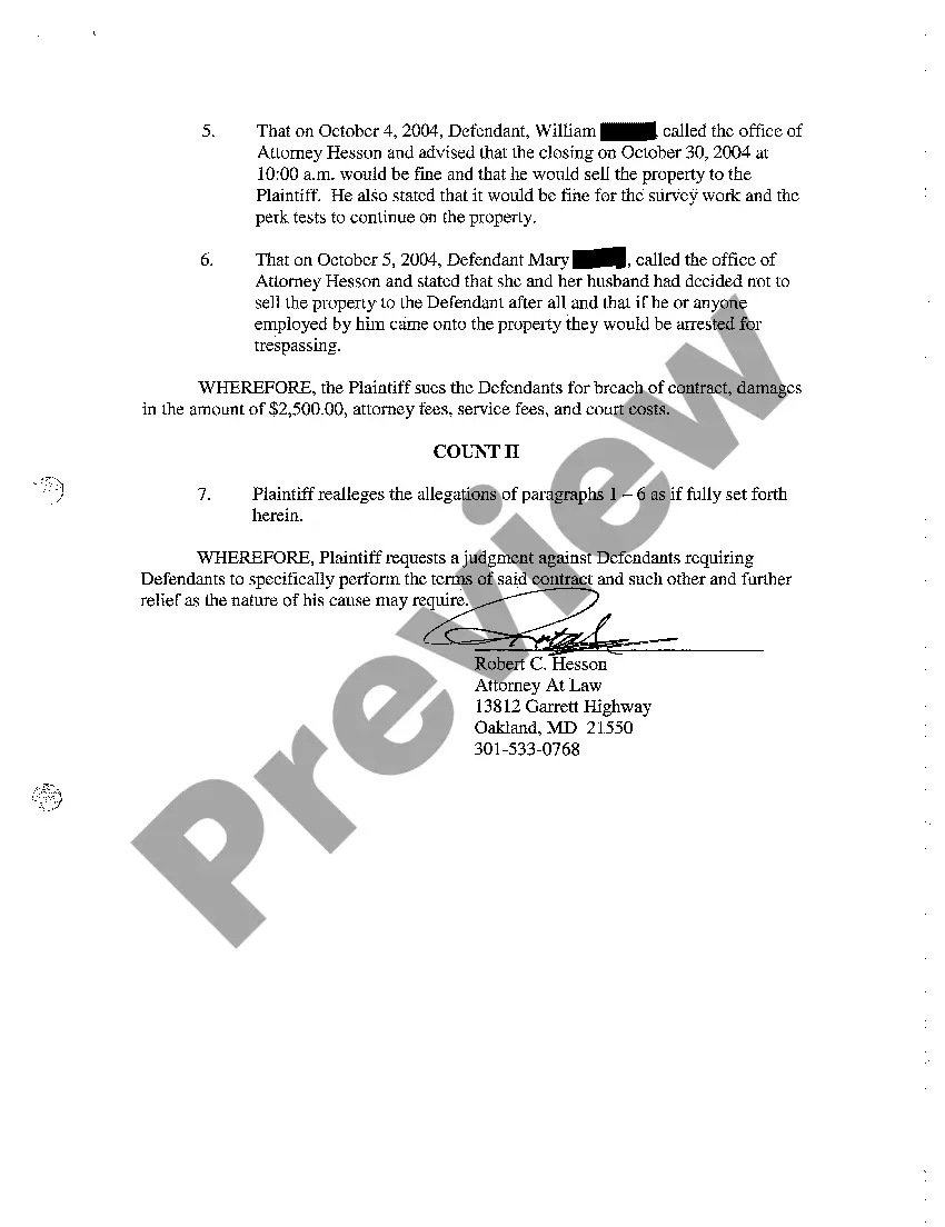 Get A02 Complaint for Breach of Contract for Sale of Land Preview A02 Complaint for Breach of Contract for Sale of Land