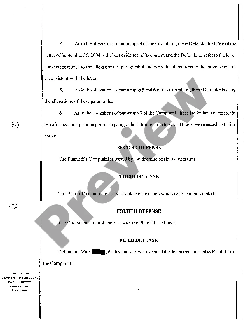 Preview A04 Answer To Complaint