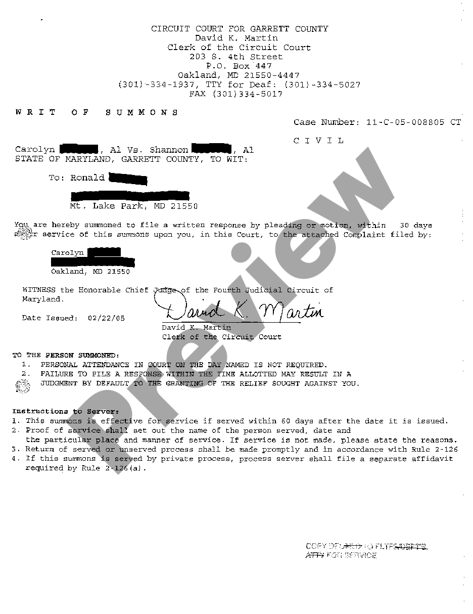 Maryland Writ Of Summons - Writ Summons Pleading Electronic Service ...