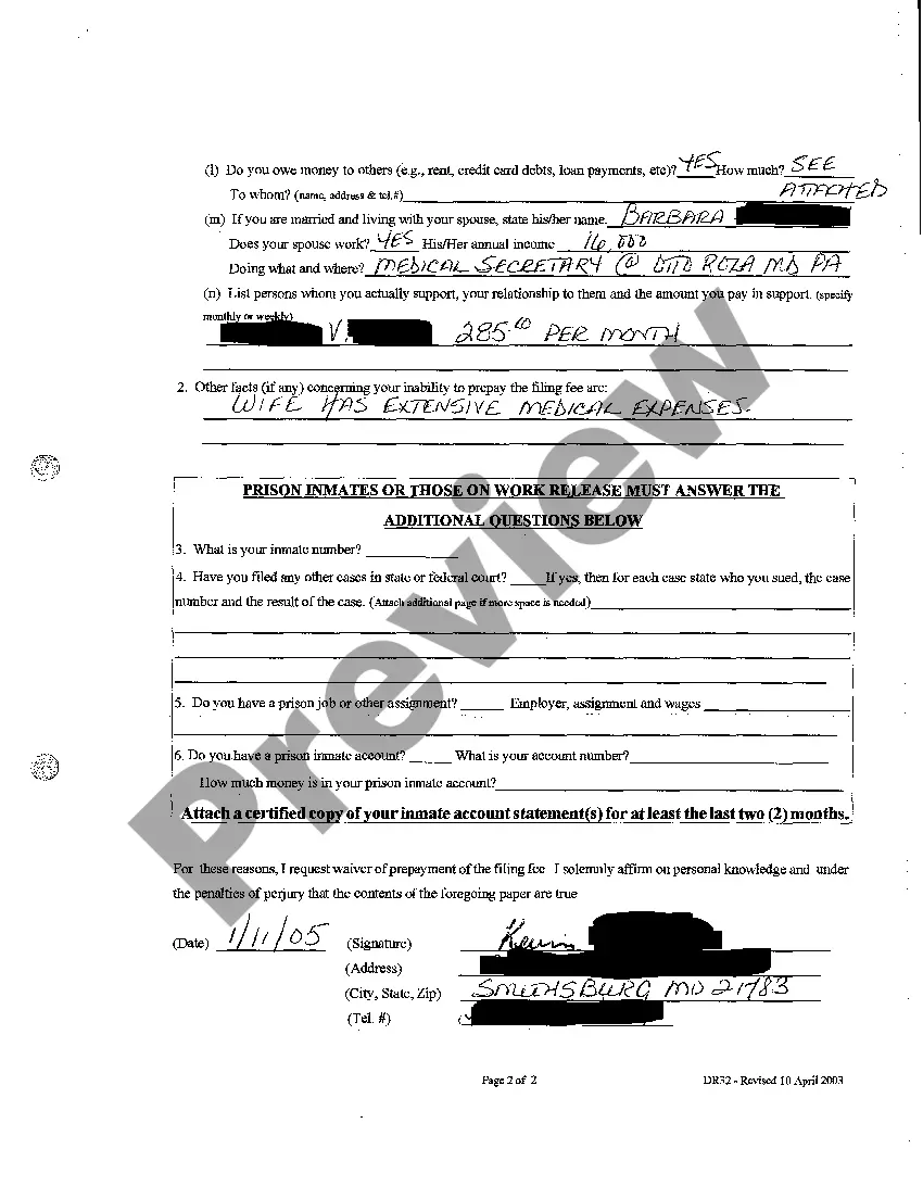 Preview A23 Request For Waiver Of Prepayment Of The Filing Fee Sample Case 3