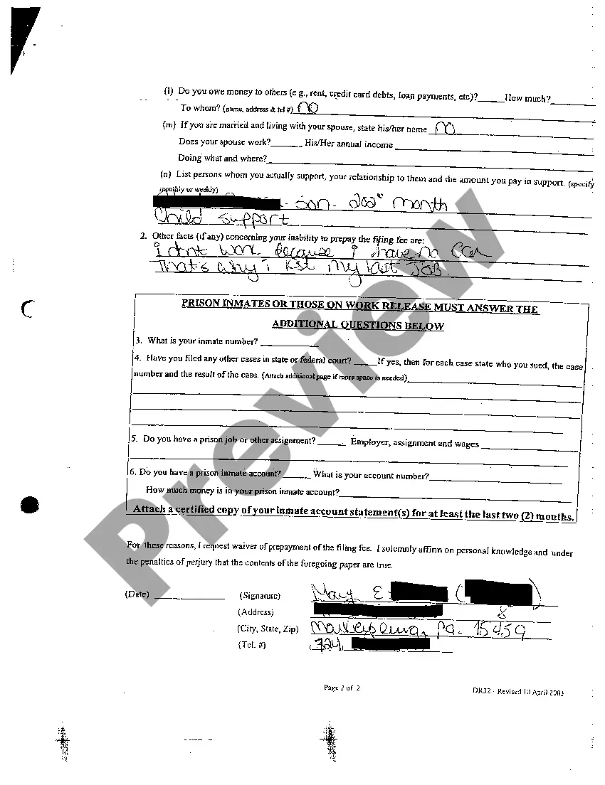 Get A10 Request For Waiver Of Prepayment Of The Filing Fee Preview A10 Request For Waiver Of Prepayment Of The Filing Fee