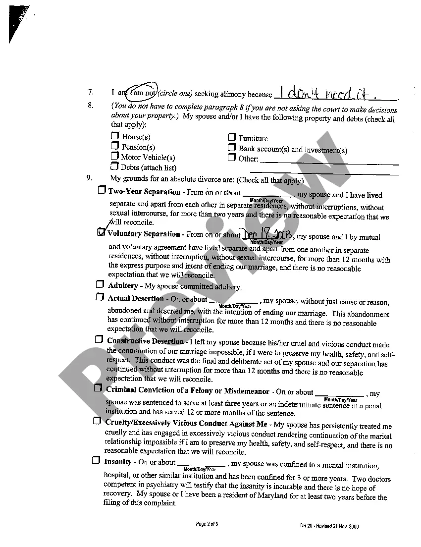 Preview A02 Complaint For Absolute Divorce