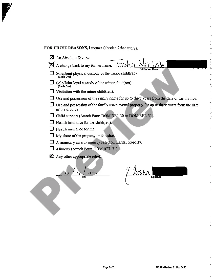 Preview A02 Complaint For Absolute Divorce