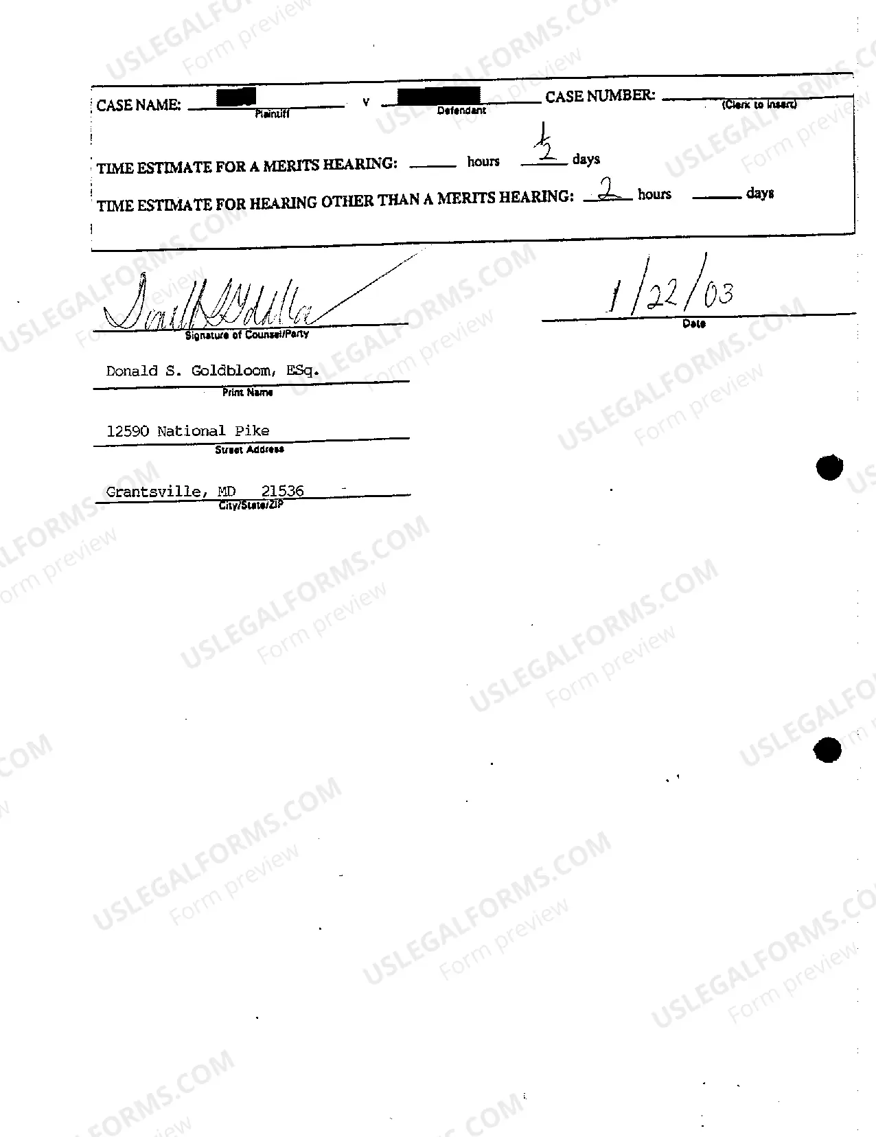 Preview A03 Civil Domestic Case Information Report