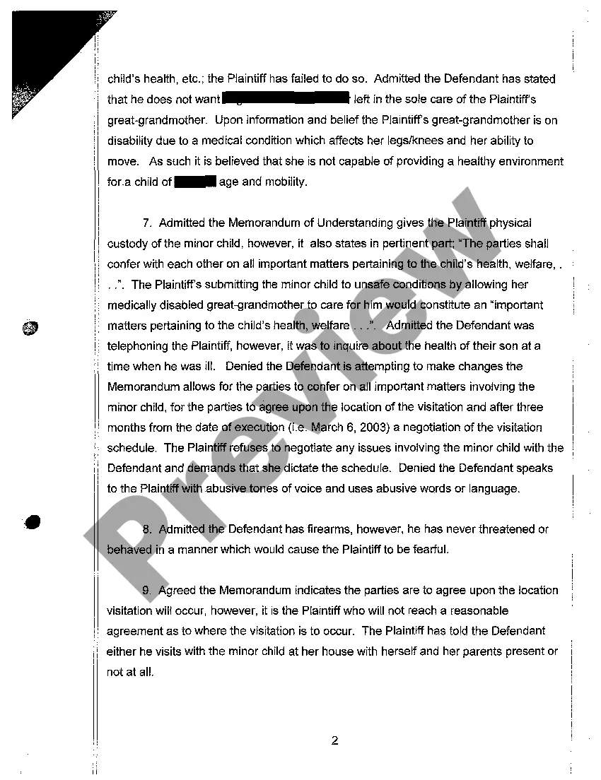 Get A28 Answer To Complaint For Modification Of Custody Preview A28 Answer To Complaint For Modification Of Custody