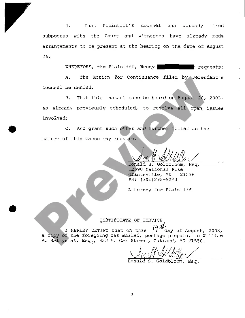 Get A38 Answer To Motion For Continuance Preview A38 Answer To Motion For Continuance