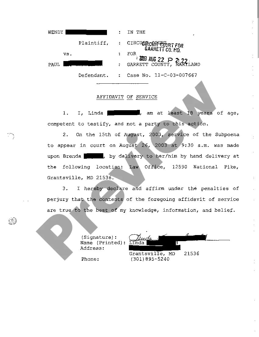 Preview A40 Affidavit Of Service