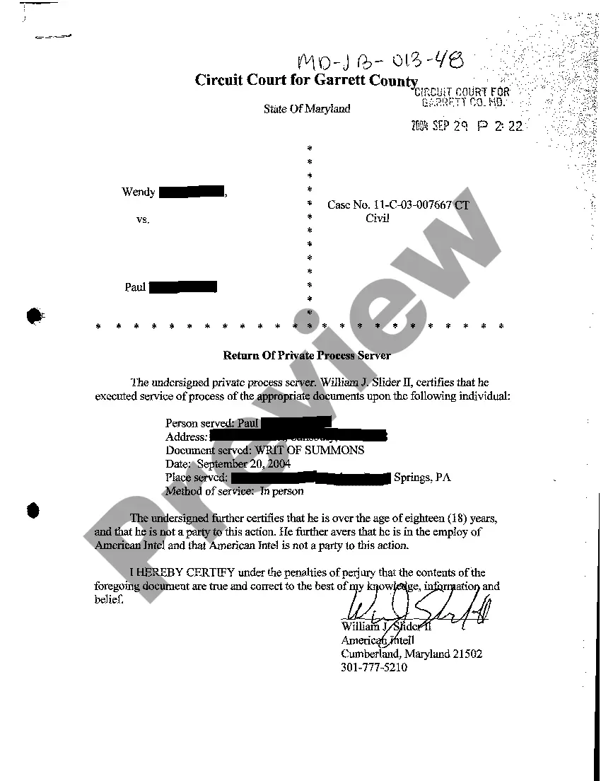 Preview A49 Return Of Private Process Server