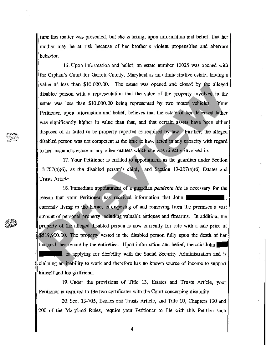 Preview A02 Complaint for Appointment of a Guardian of Person and Property and Other Relief