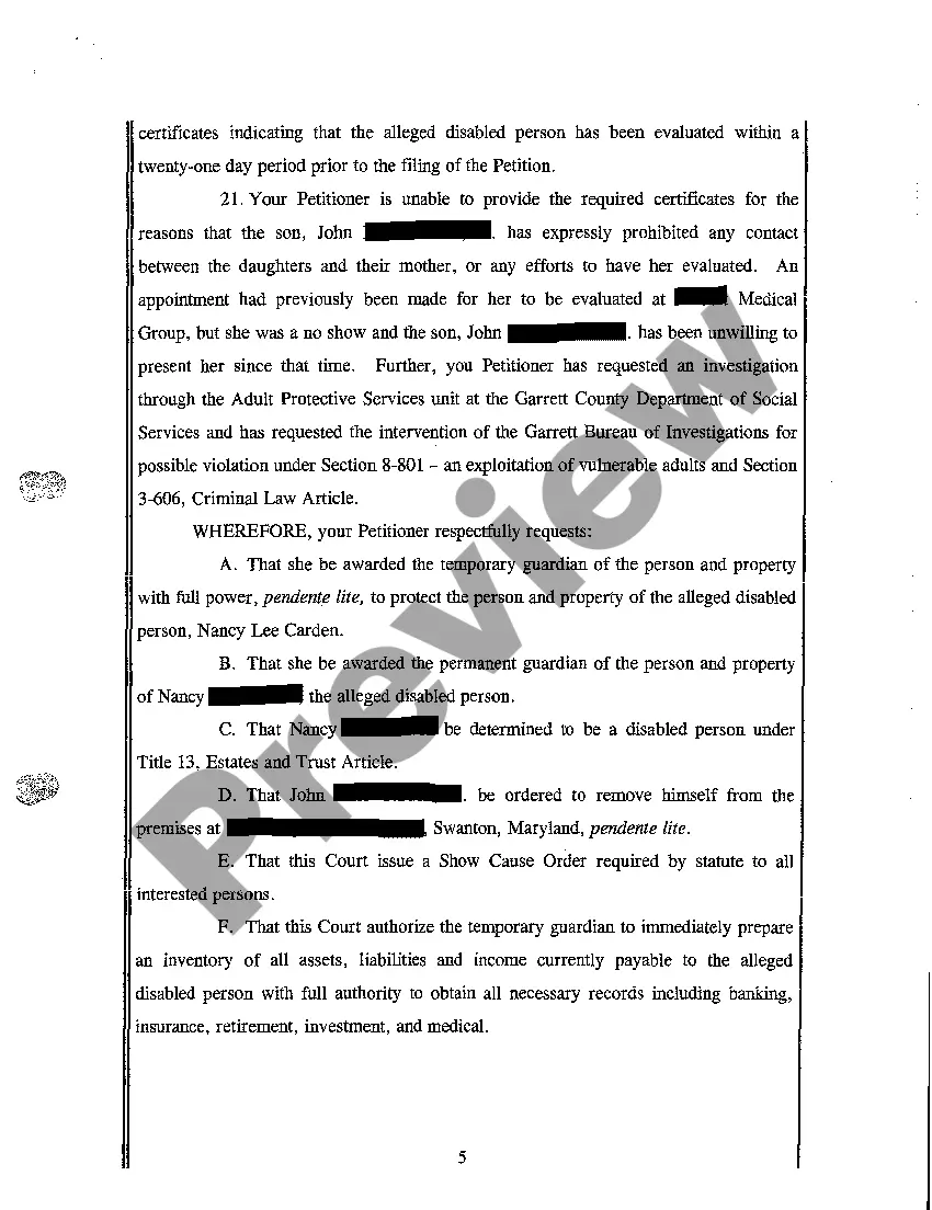 Preview A02 Complaint for Appointment of a Guardian of Person and Property and Other Relief