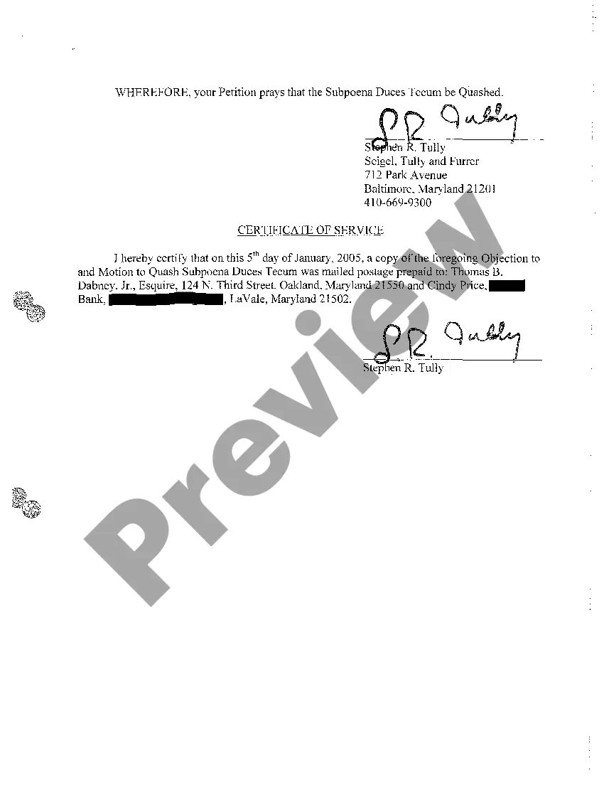 Preview A40 Objection to and Motion to Quash Subpoena Duces Tecum