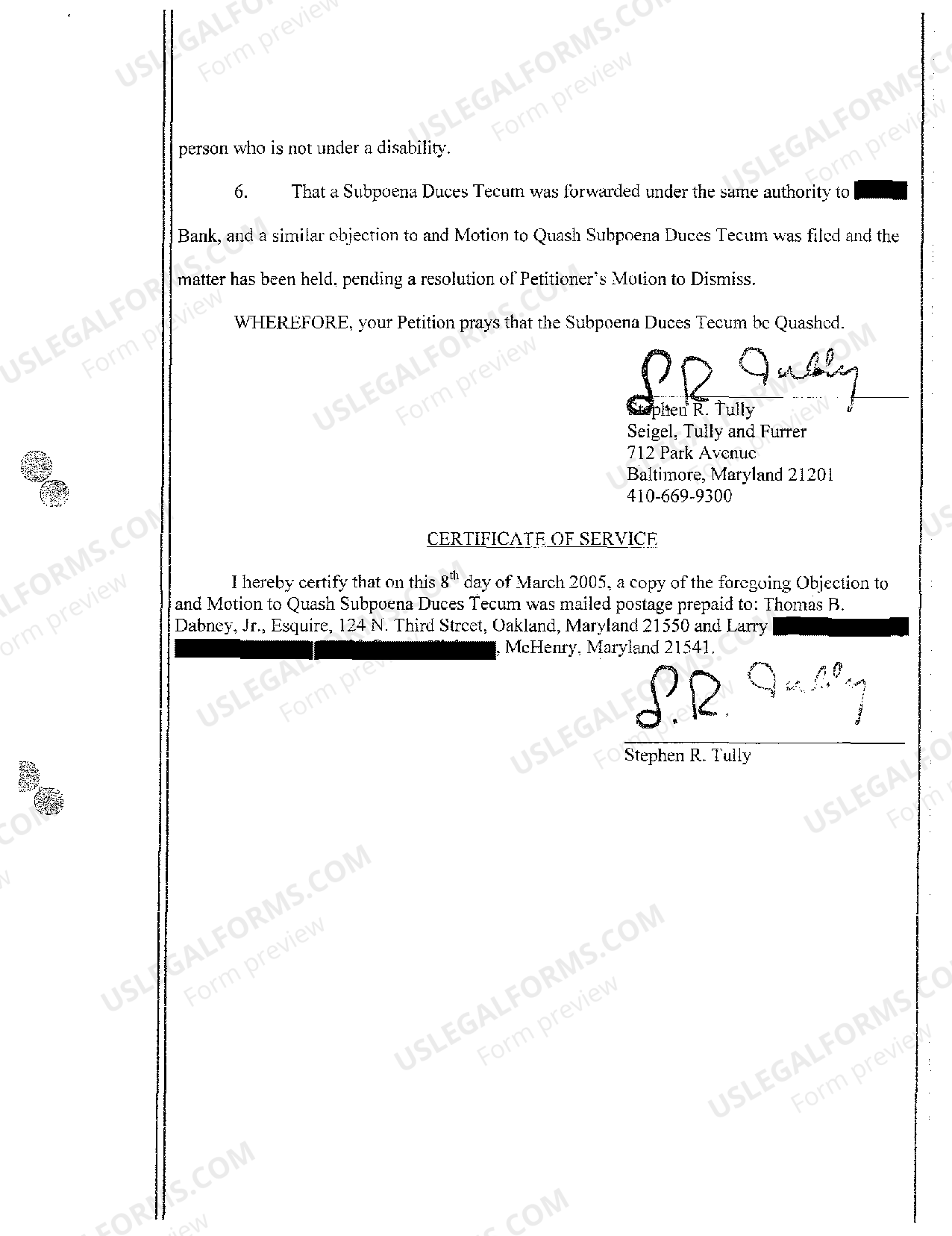 Maryland Objection to and Motion to Quash Subpoena Duces Tecum US