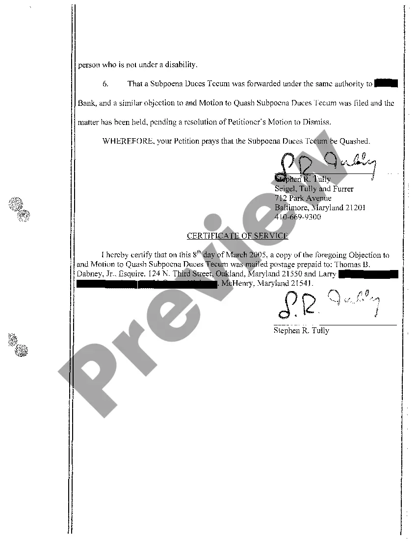 Preview A60 Objection to and Motion to Quash Subpoena Duces Tecum