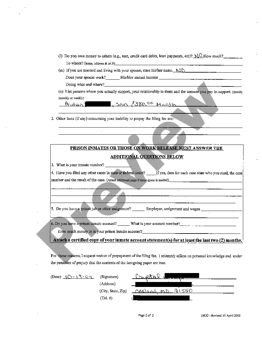 Preview A02 Request for Waiver of Prepayment of the Filing Fee