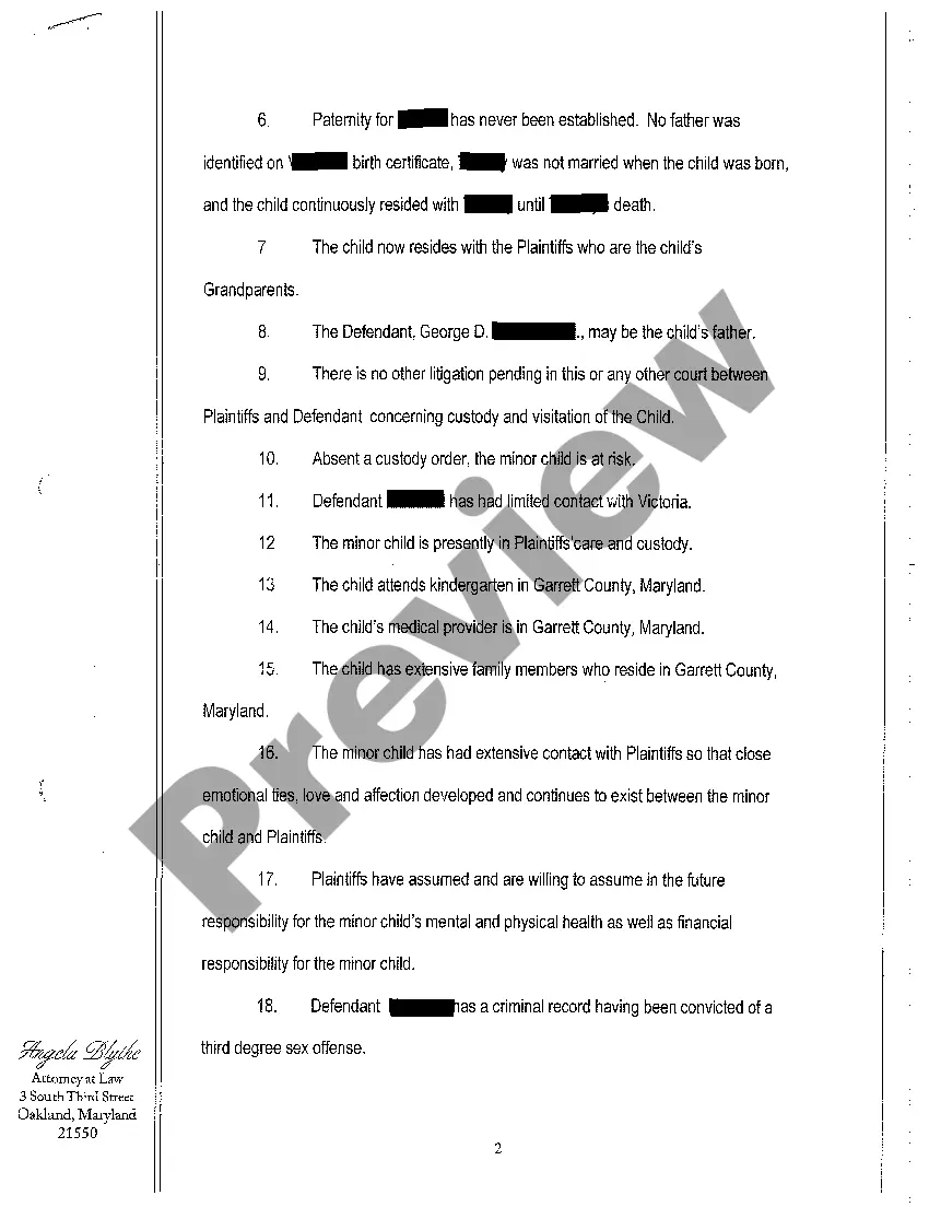 Get A02 Complaint for Custody by Grandparents Preview A02 Complaint for Custody by Grandparents