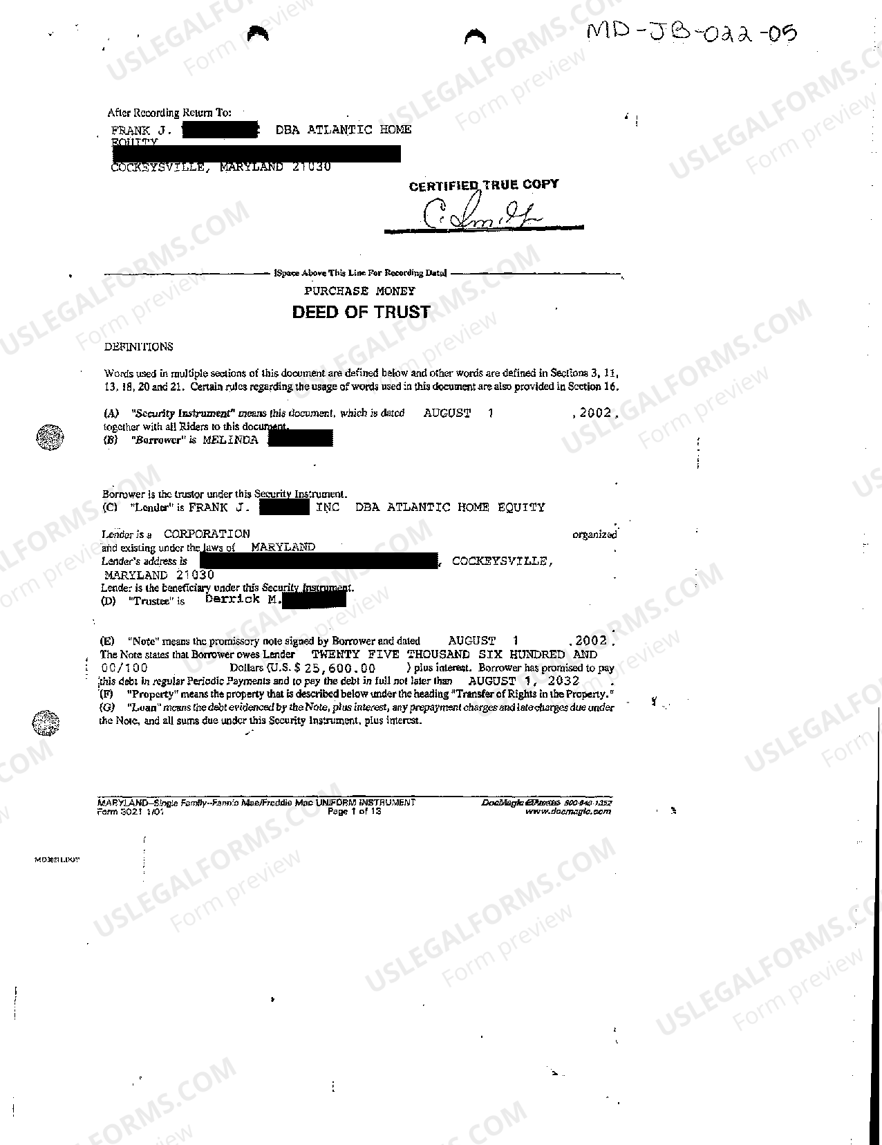 Montgomery Maryland Deed of Trust US Legal Forms