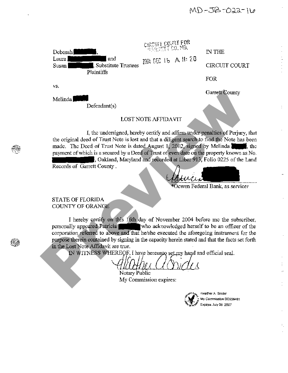 Fannie Mae Lost Note Affidavit Form | US Legal Forms