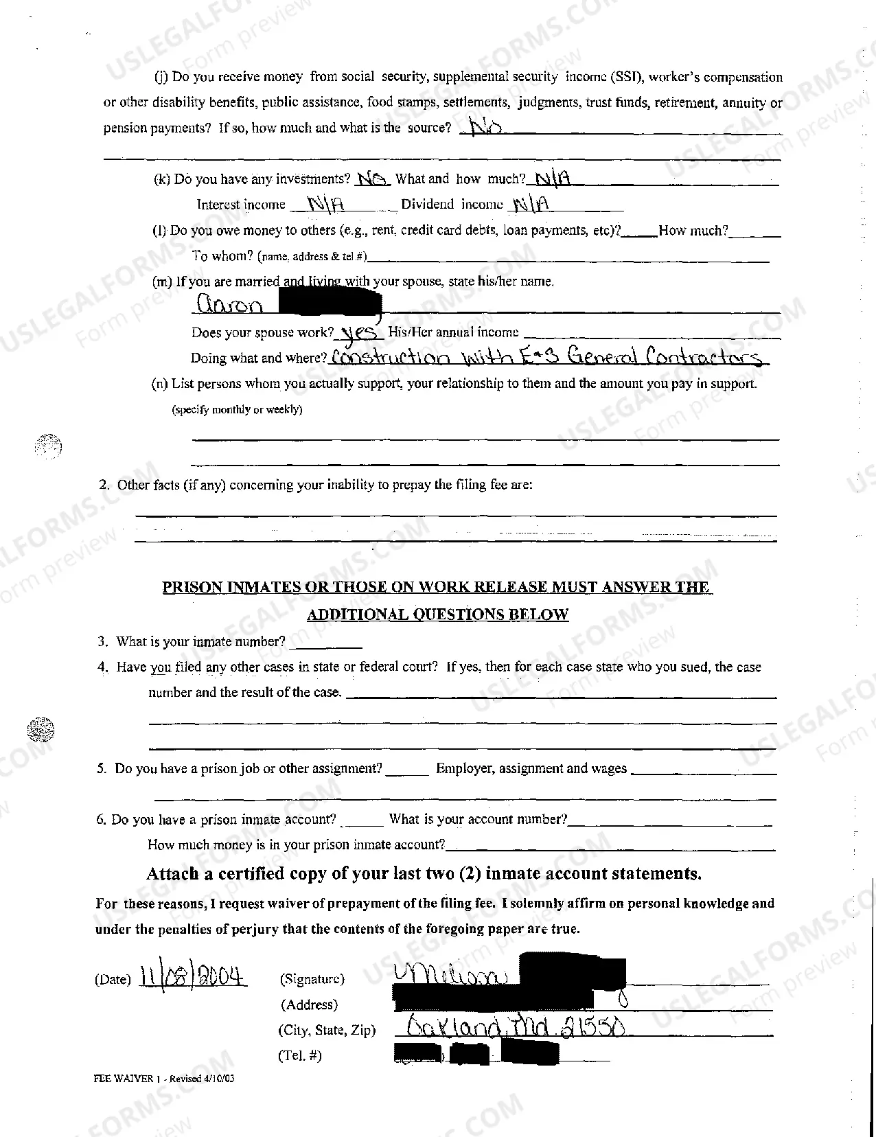 Preview A02 Request for Waiver of Prepayment of the Filing Fee