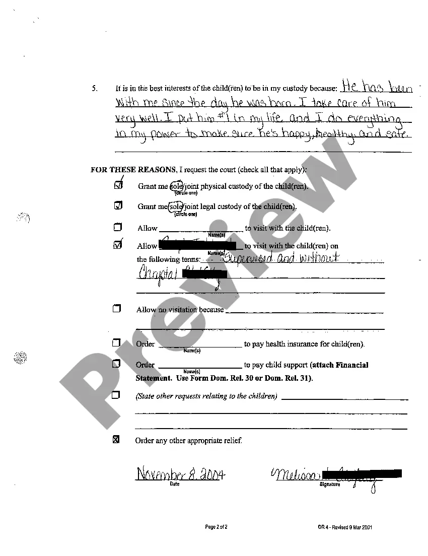 Preview A04 Complaint for Custody