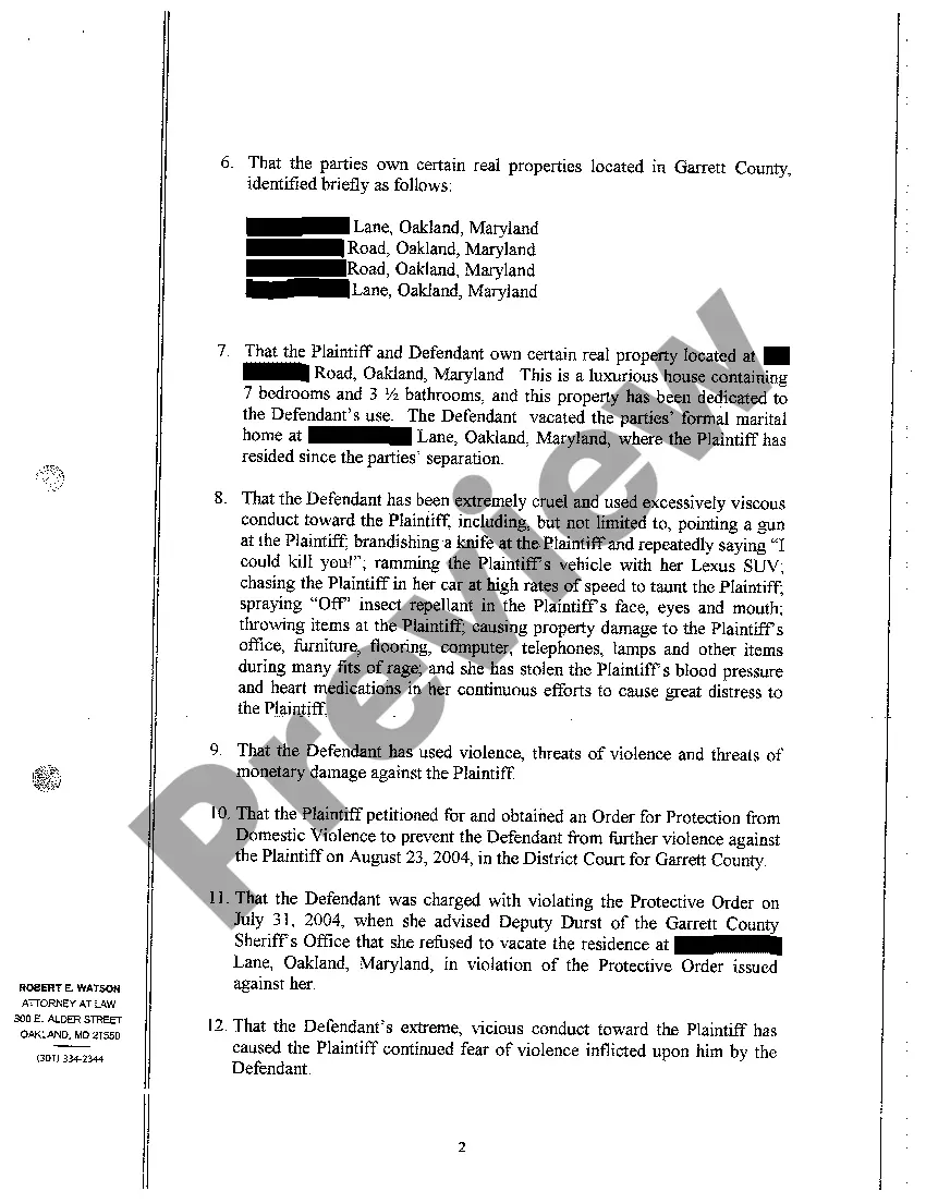 Preview A02 Complaint for Absolute Divorce or in the Alternative, for a Limited Divorce