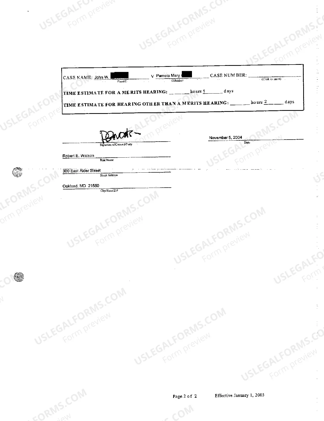 Preview A08 Civil - Domestic Case Information Report
