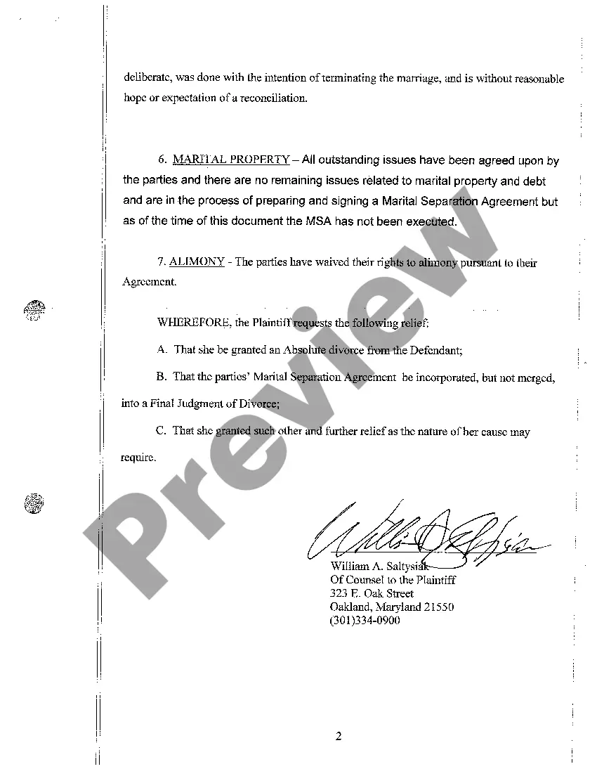 Get A02 Complaint for Divorce Preview A02 Complaint for Divorce