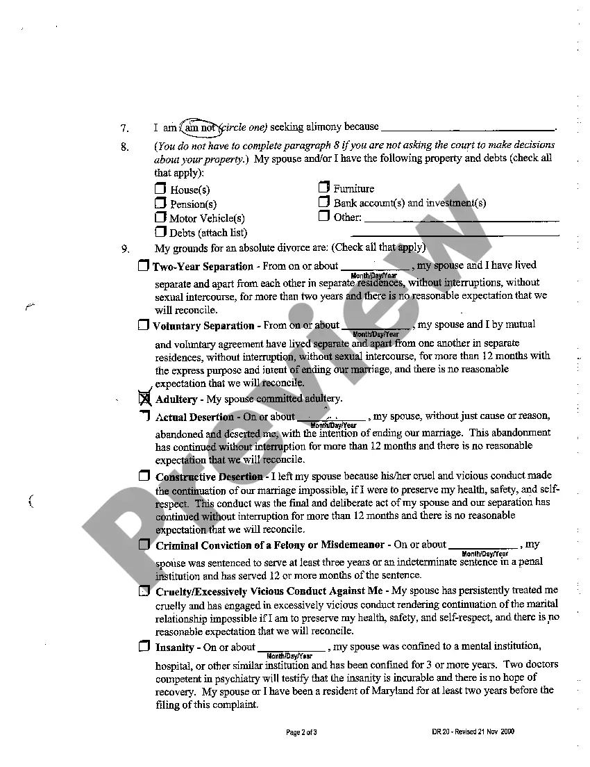 Get A02 Complaint for Absolute Divorce Preview A02 Complaint for Absolute Divorce