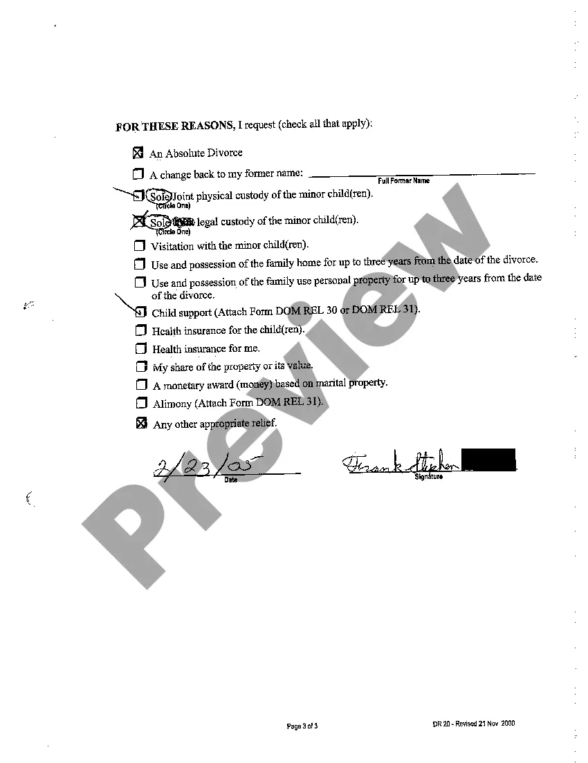 Get A02 Complaint for Absolute Divorce Preview A02 Complaint for Absolute Divorce