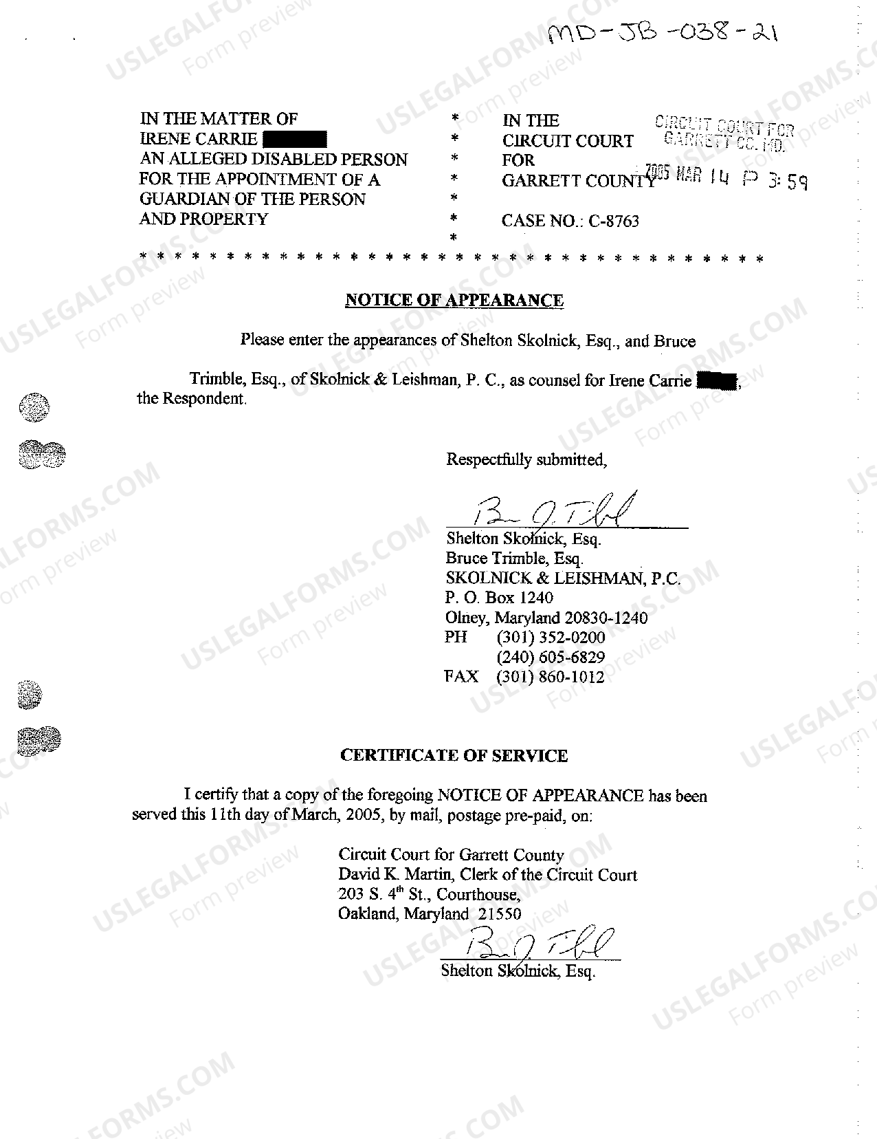 Maryland Notice of Appearance US Legal Forms