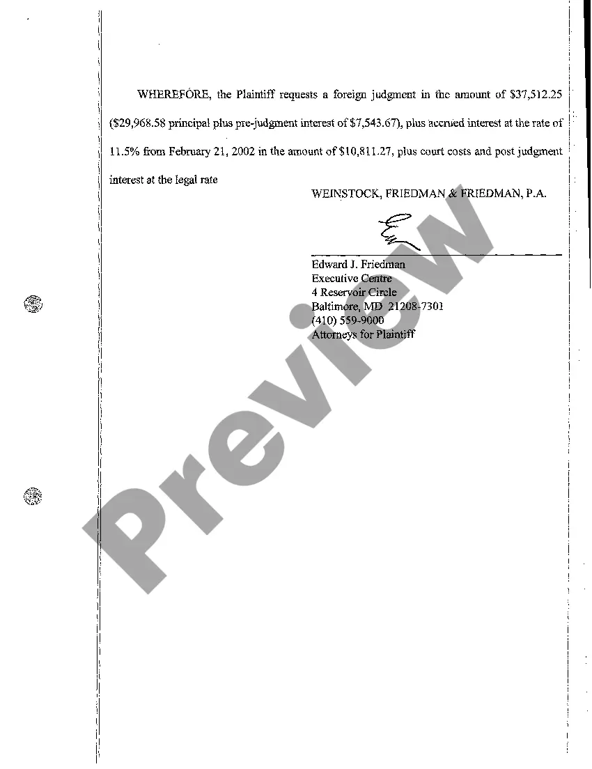 Preview A02 Request to Record Foreign Judgment