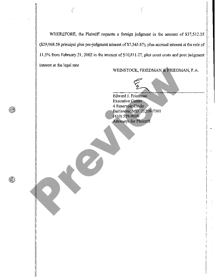 Preview A11 Request to Record Foreign Judgment