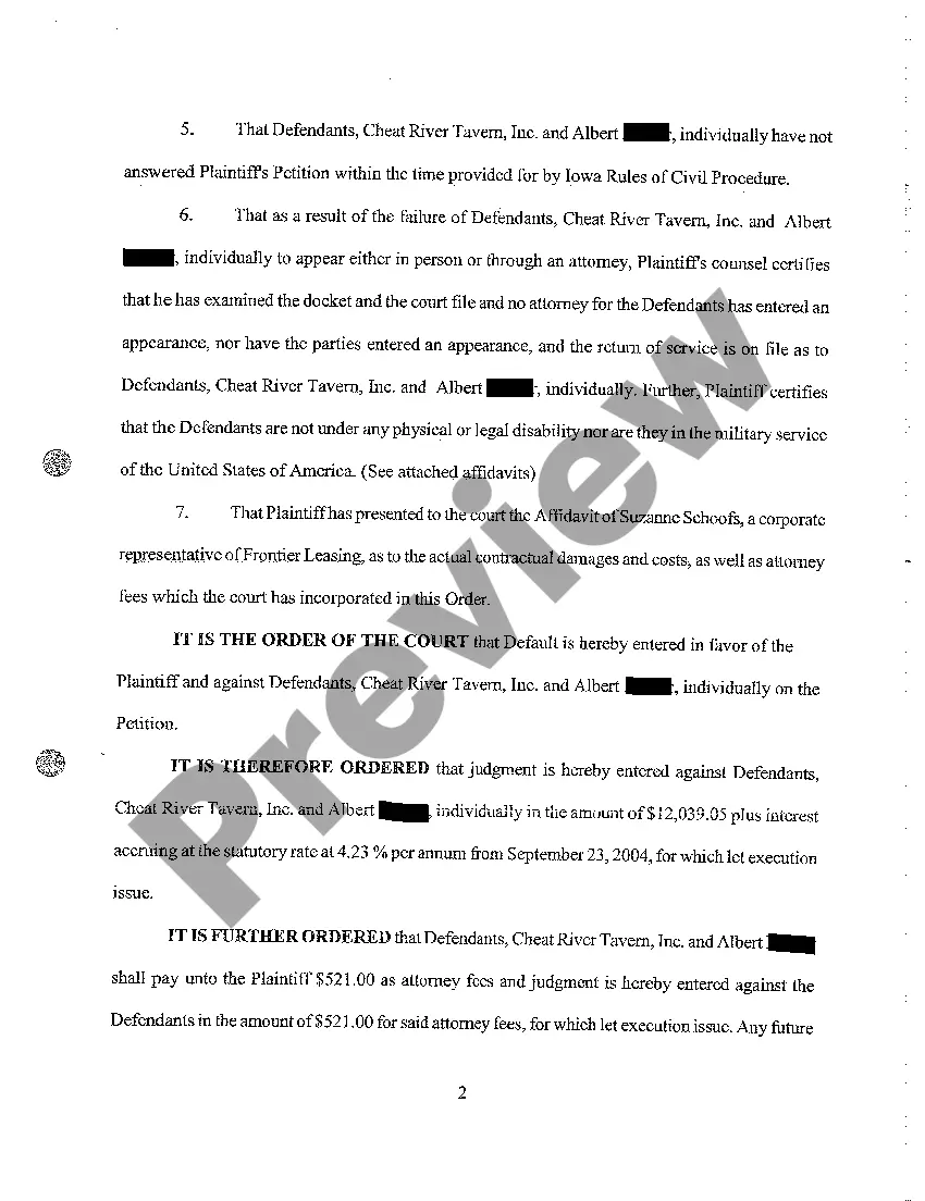 Preview A05 Order of Default and Default Judgment Entry