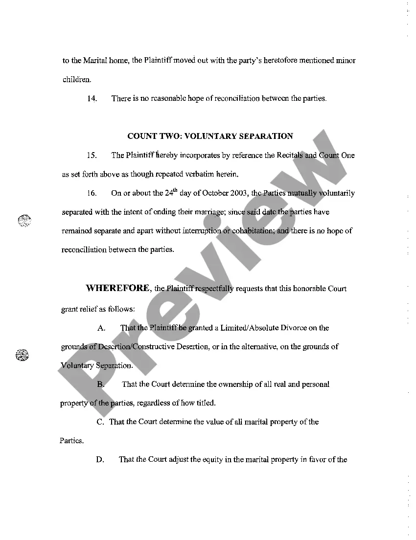 Preview A03 Complaint for Limited - Absolute Divorce