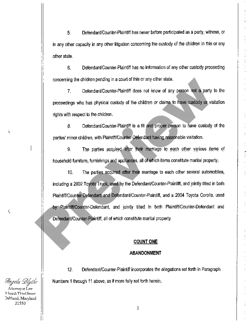 Get A09 Counter Complaint for Absolute Limited Divorce Preview A09 Counter Complaint for Absolute Limited Divorce