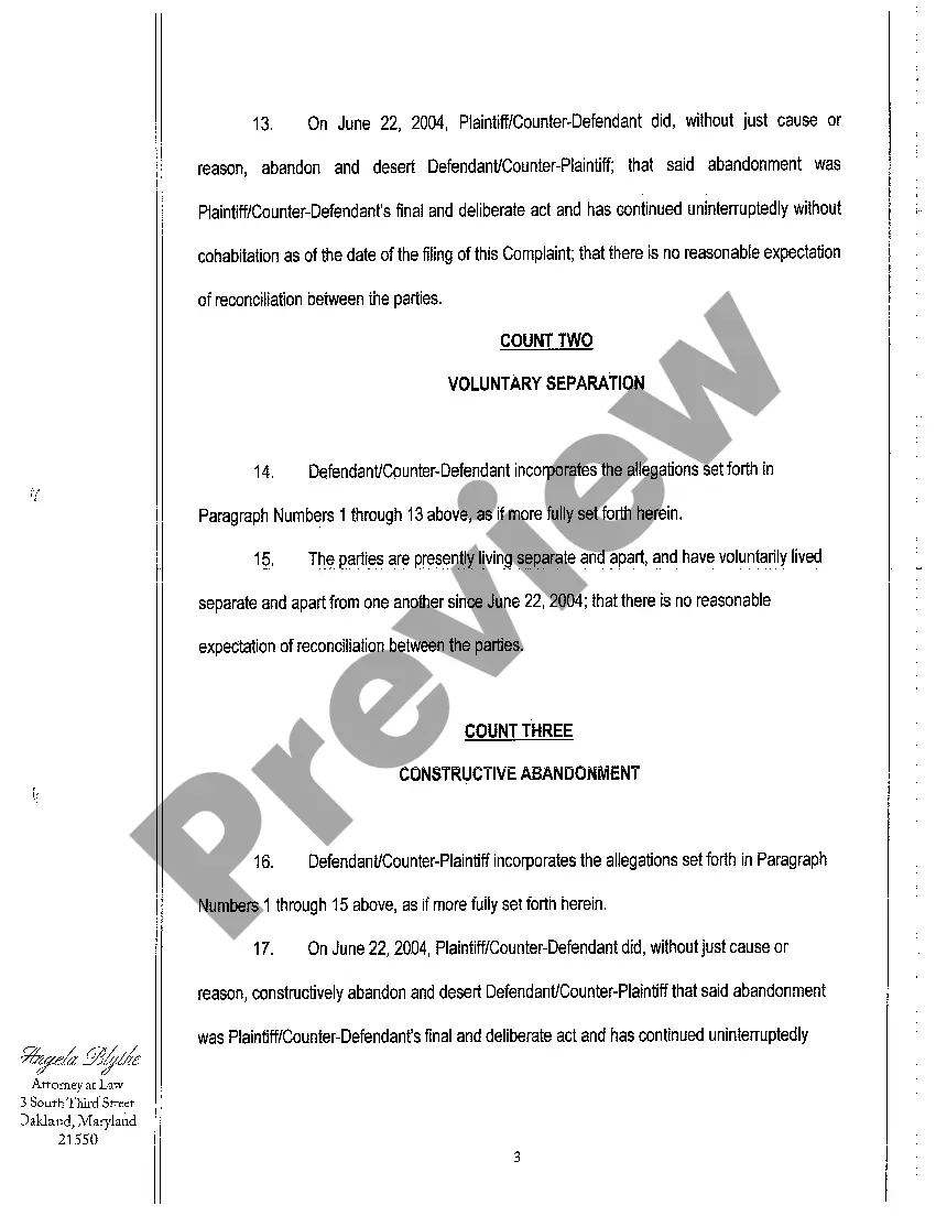 Get A09 Counter Complaint for Absolute Limited Divorce Preview A09 Counter Complaint for Absolute Limited Divorce