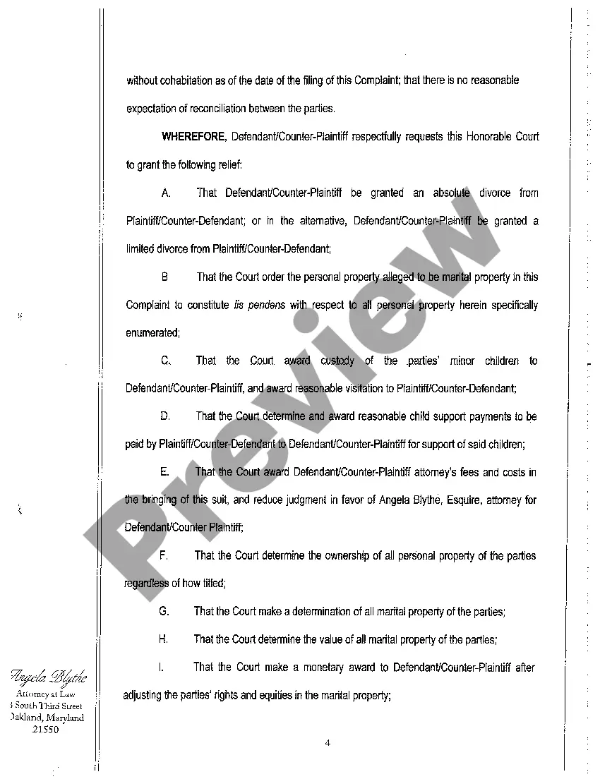 Get A09 Counter Complaint for Absolute Limited Divorce Preview A09 Counter Complaint for Absolute Limited Divorce