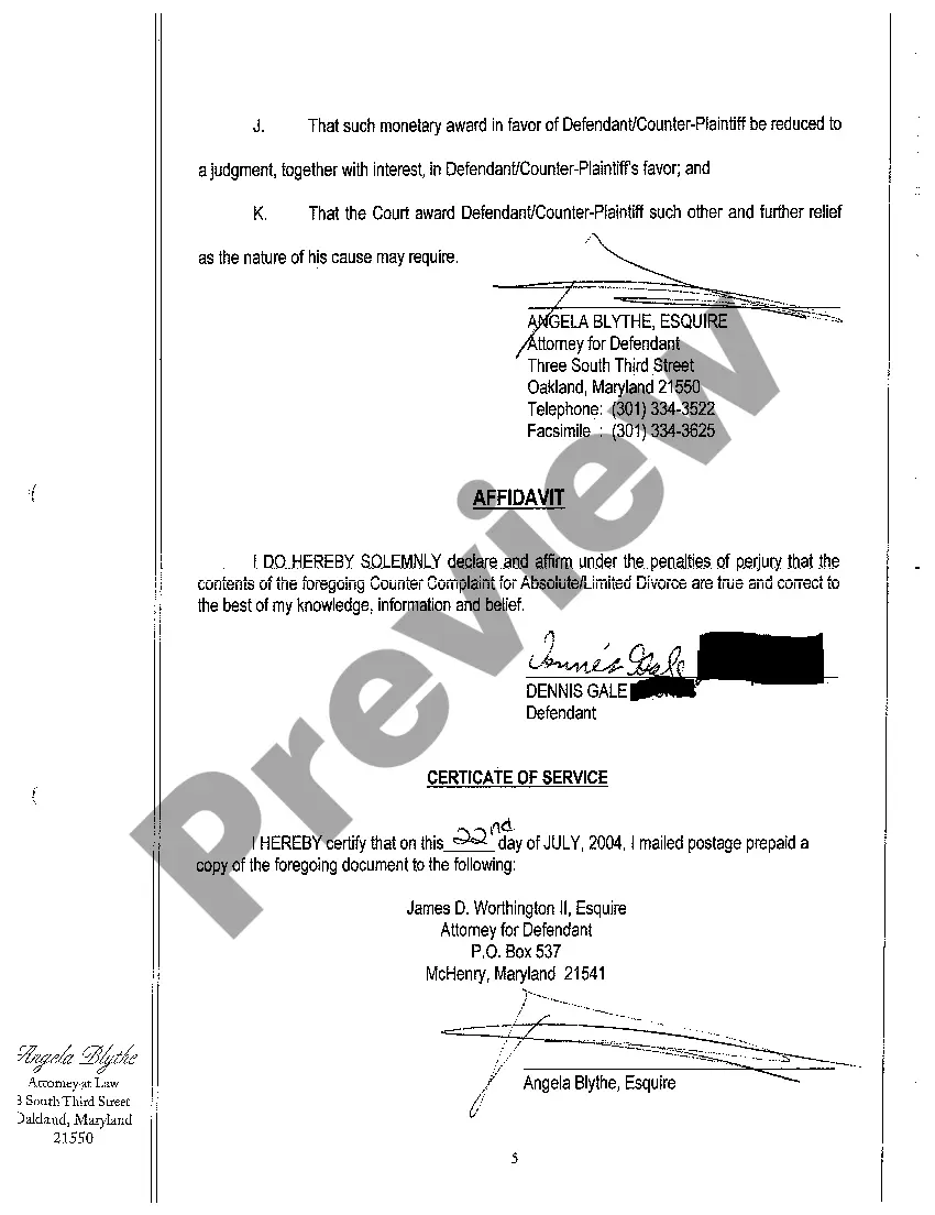 Get A09 Counter Complaint for Absolute Limited Divorce Preview A09 Counter Complaint for Absolute Limited Divorce