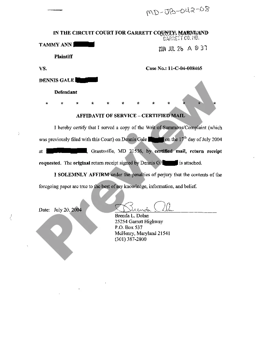 Preview A10 Affidavit of Service