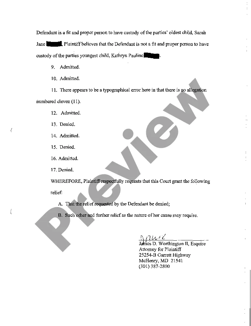 Get A24 Answer to Complaint for Absolute Limited Divorce Preview A24 Answer to Complaint for Absolute Limited Divorce