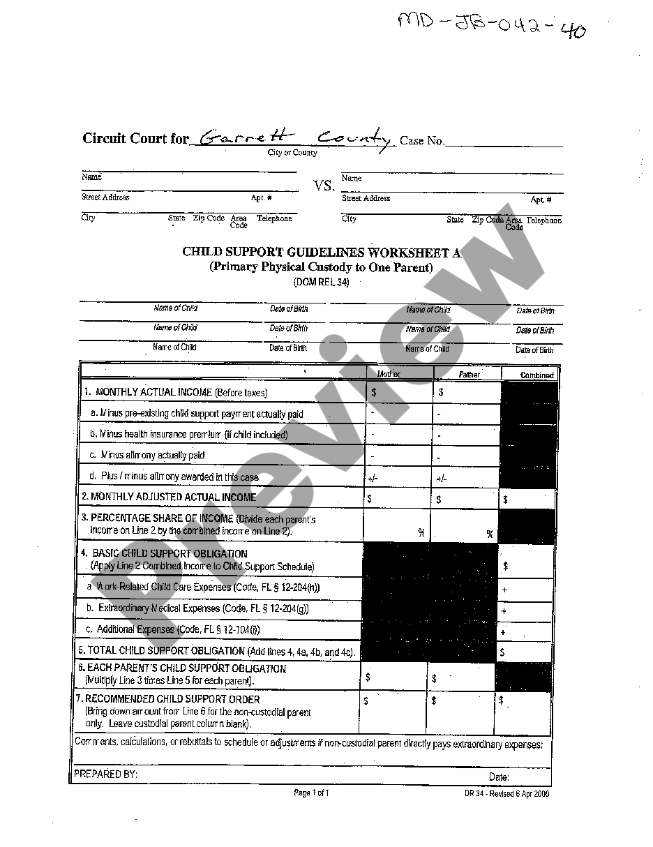 Maryland Child Support Guidelines Worksheet Child Support Guidelines   1 