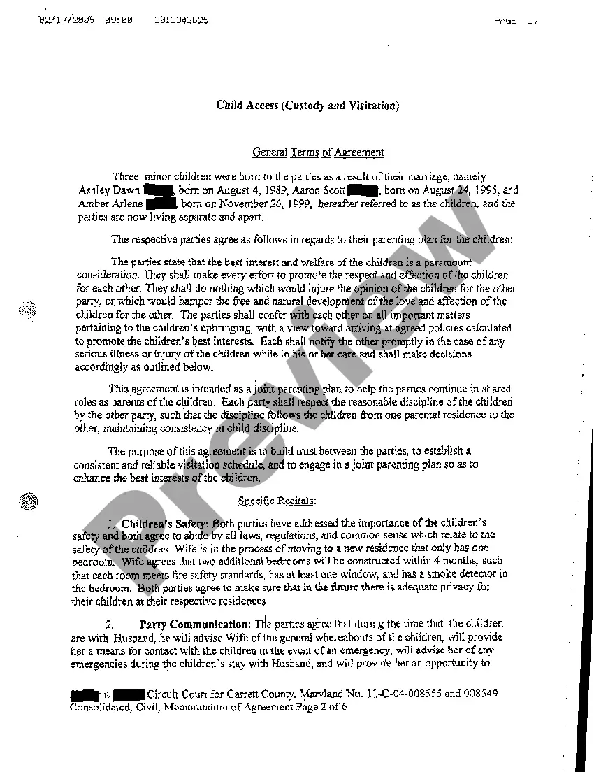 Preview A09 Exhibit 1 Memorandum of Custody Visitation and Support Agreement