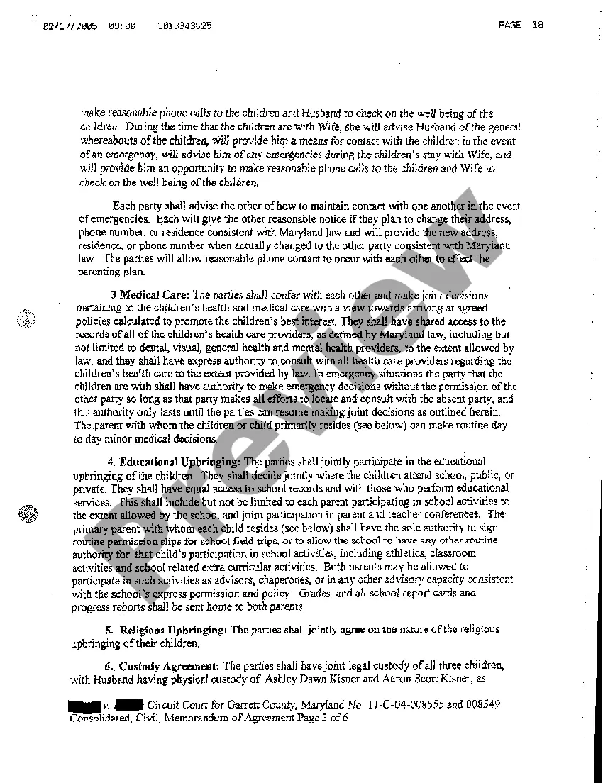 Preview A09 Exhibit 1 Memorandum of Custody Visitation and Support Agreement