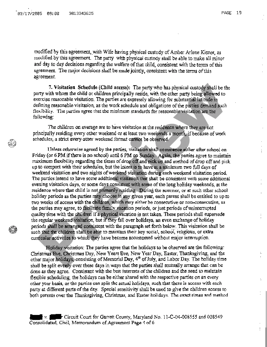 Preview A09 Exhibit 1 Memorandum of Custody Visitation and Support Agreement