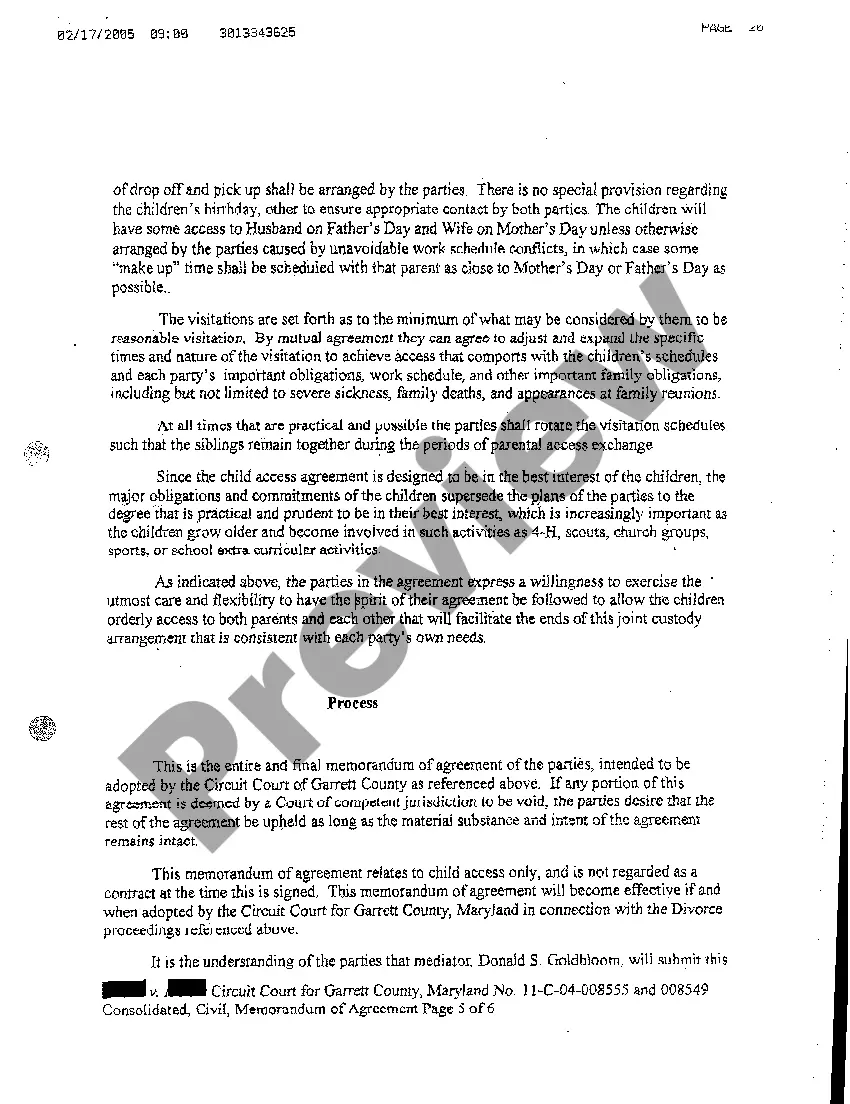 Preview A09 Exhibit 1 Memorandum of Custody Visitation and Support Agreement