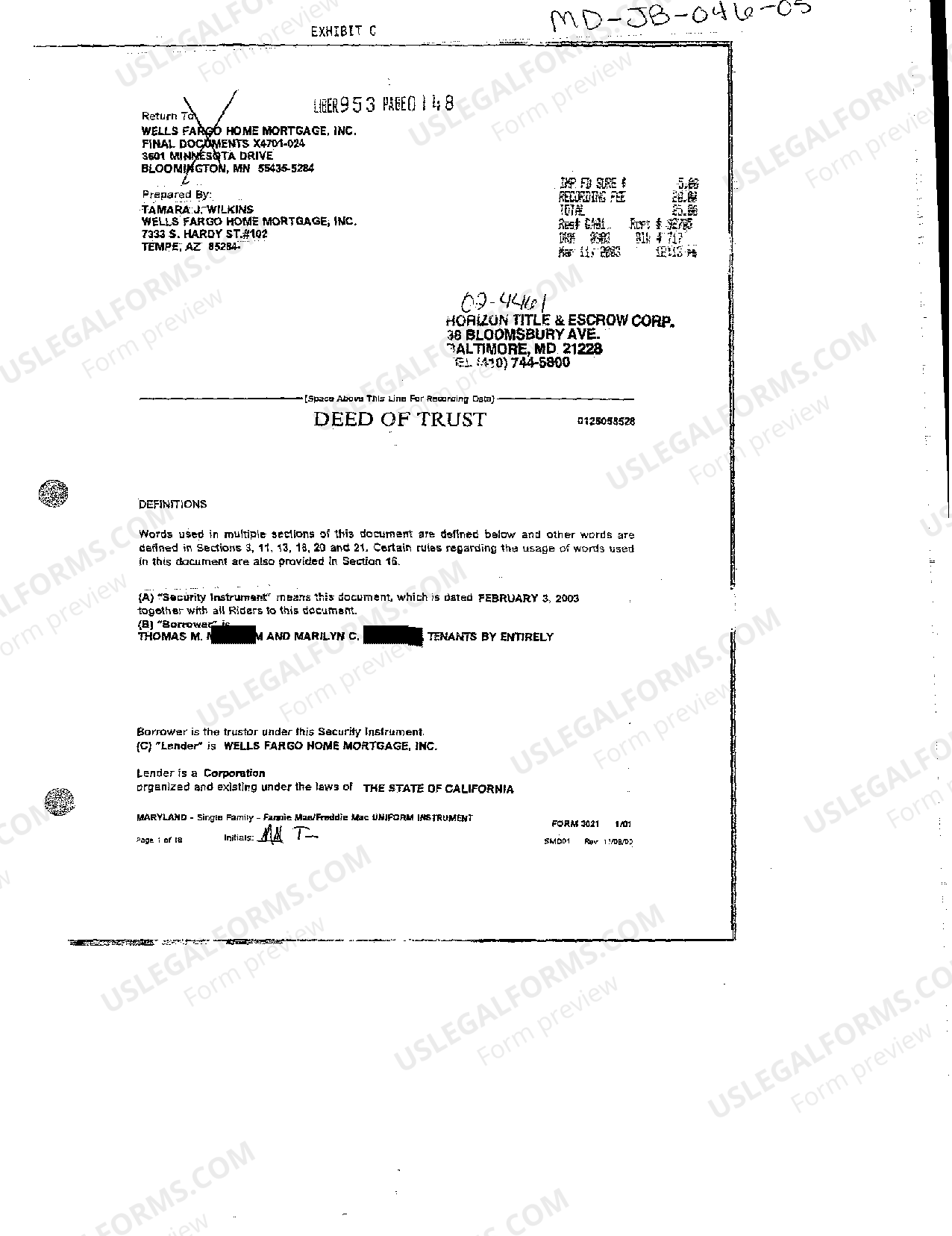 Montgomery Maryland Exhibit C Deed of Trust US Legal Forms