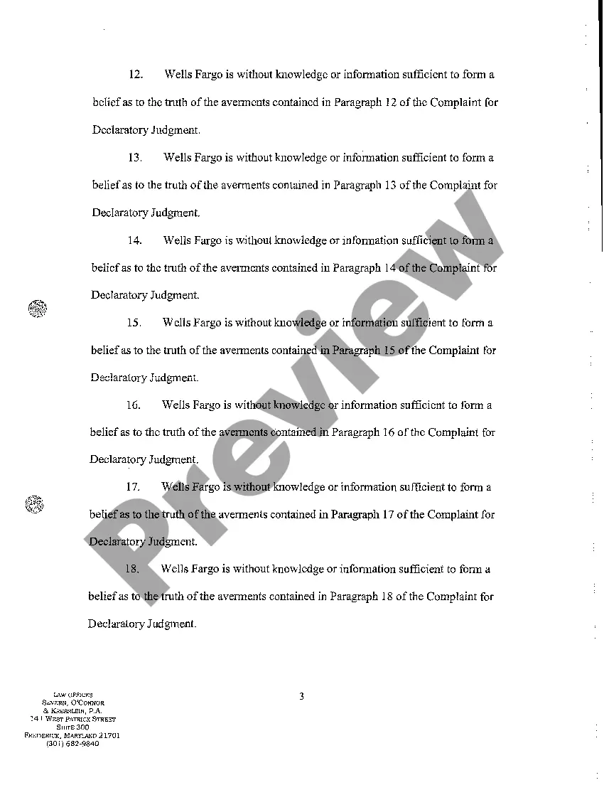 Preview A16 Answer to Complaint for Declaratory Judgment