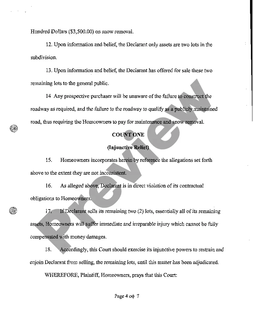 Get A01 Verified Complaint for Injunctive and Declaratory Relief and for Compensatory Damages by Homeowner's Association Preview A01 Verified Complaint for Injunctive and Declaratory Relief and for Compensatory Damages by Homeowner's Association