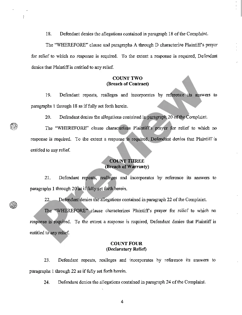 Get A04 Defendant's Answer to Verified Complaint for Injunctive Relief and for Compensatory Damages Preview A04 Defendant's Answer to Verified Complaint for Injunctive Relief and for Compensatory Damages