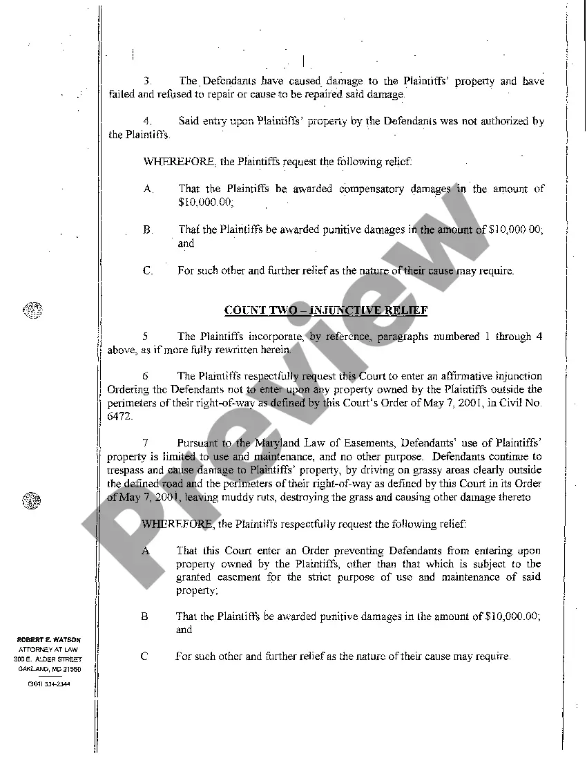 Get A01 Complaint Trespass to Property and Injunctive Relief Preview A01 Complaint Trespass to Property and Injunctive Relief